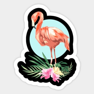 Flamingo Tropical Leaves Exotic Bird Sticker